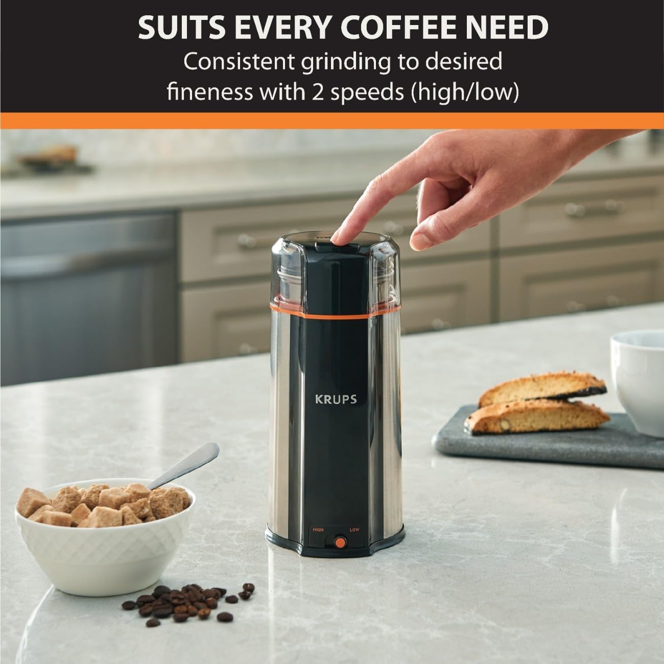 KRUPS: 3oz Silent Vortex Coffee and Spice Grinder with Removable Bowl Easy to Use, 5 Times Quieter 175 Watts Coffee, Spices, Dry Herbs, Nuts, Dishwasher Safe Bowl, 12 Cup Black