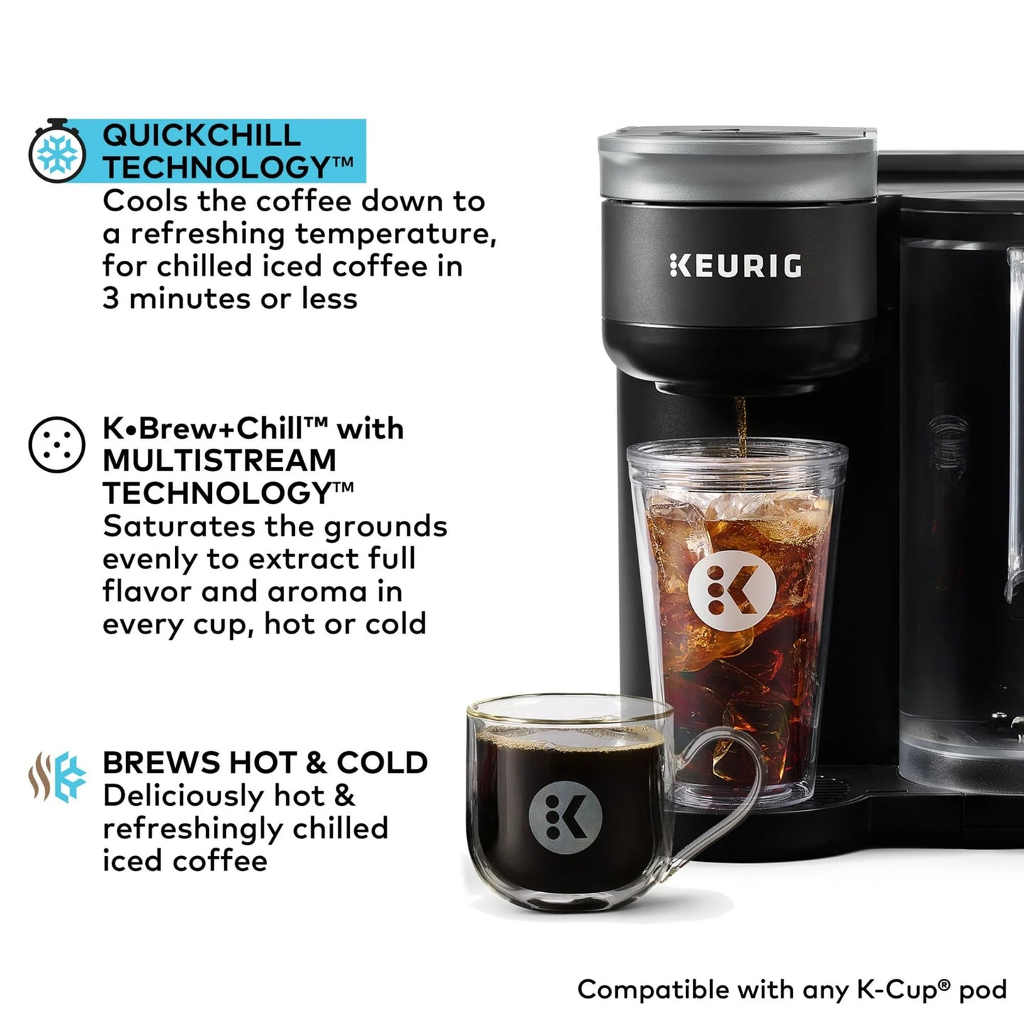 Keurig K-Brew+Chill Iced or Hot Single-Serve K-Cup Coffee Maker with MultiStream and QuickChill Technology, 70oz. Removable Reservoir