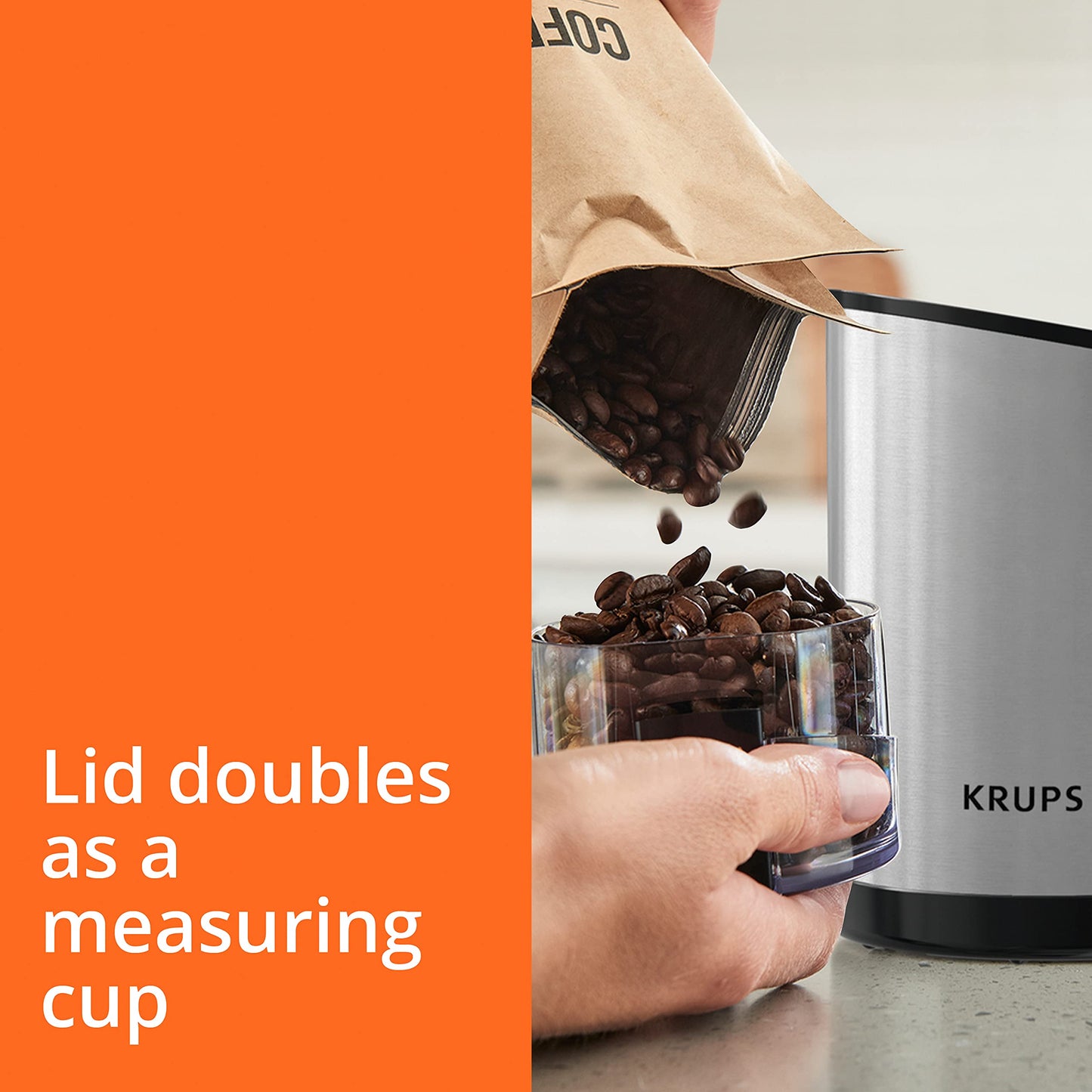 KRUPS: 3oz Silent Vortex Coffee and Spice Grinder with Removable Bowl Easy to Use, 5 Times Quieter 175 Watts Coffee, Spices, Dry Herbs, Nuts, Dishwasher Safe Bowl, 12 Cup Black