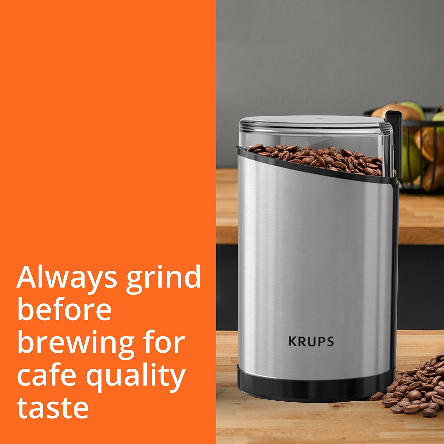 KRUPS: 3oz Silent Vortex Coffee and Spice Grinder with Removable Bowl Easy to Use, 5 Times Quieter 175 Watts Coffee, Spices, Dry Herbs, Nuts, Dishwasher Safe Bowl, 12 Cup Black