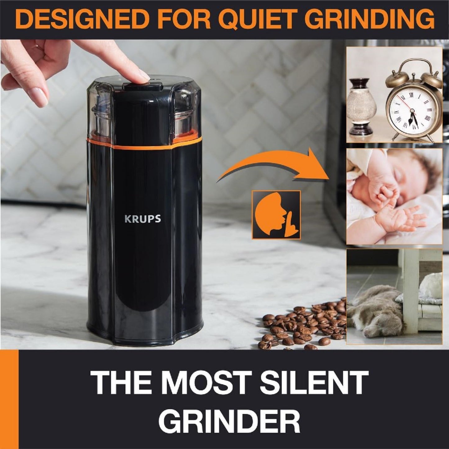 KRUPS: 3oz Silent Vortex Coffee and Spice Grinder with Removable Bowl Easy to Use, 5 Times Quieter 175 Watts Coffee, Spices, Dry Herbs, Nuts, Dishwasher Safe Bowl, 12 Cup Black